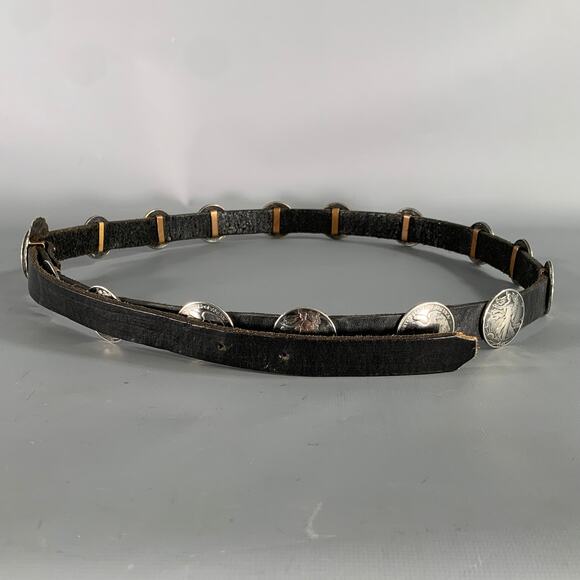 A Vintage Sterling Silver Concho Belt, Buffalo Dancer (Lot  BUFFALO DANCER USA COIN SILVER Black Silver Concho Leather Sterling Belt